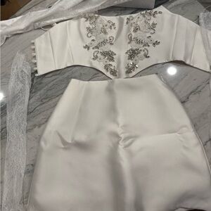 Elegant White Embellished Two-Piece Dress